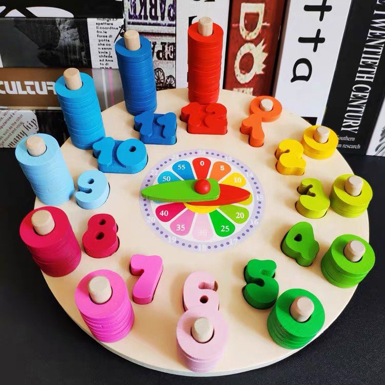 Đồng Hồ Gỗ Đồ Chơi Đồng Hồ Thả Số Và Vòng Bằng Gỗ Cho Bé ,Giúp Bé Phát Triển Tư Duy