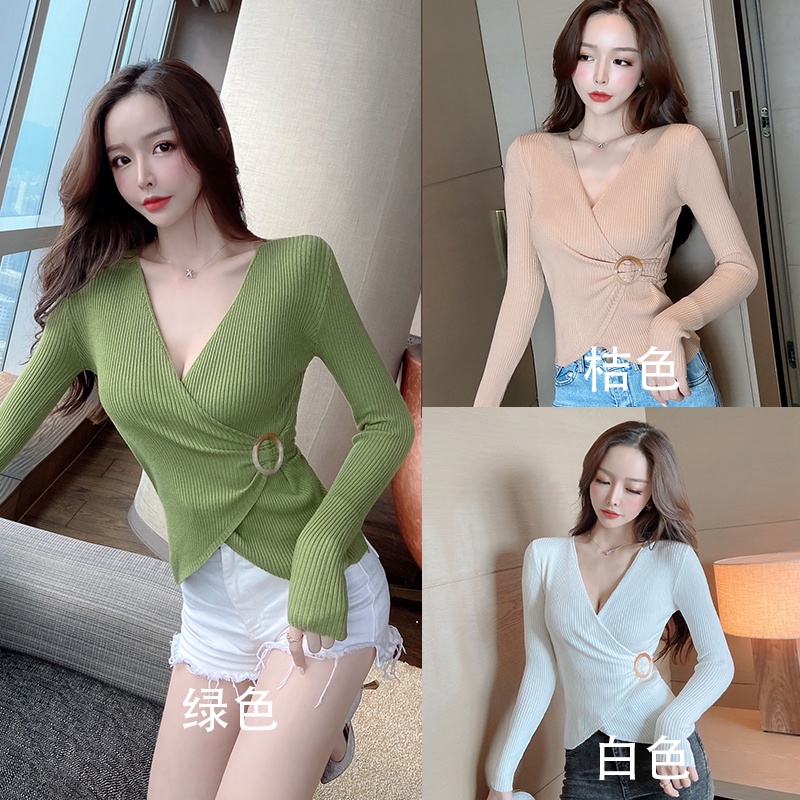 Bắn thật sự #Áo Len Tay Dài Cổ Chữ v Form Ôm Kiểu Dáng Hợp Thời Trang Mới