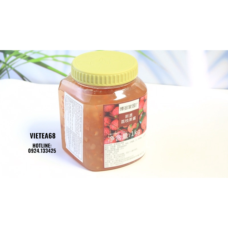 Mứt sốt Vải Boduo pha trà hoa quả- trà sữa hộp 1kg hàng chính hãng