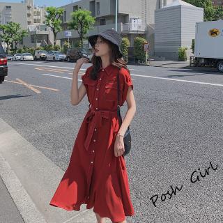 Đầm sơ mi vải voan chiết eo size S-XL