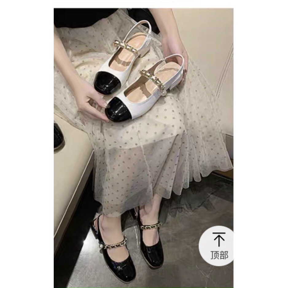 Giày sục chất da bóng phối quai xích ngang hở gót cực hot