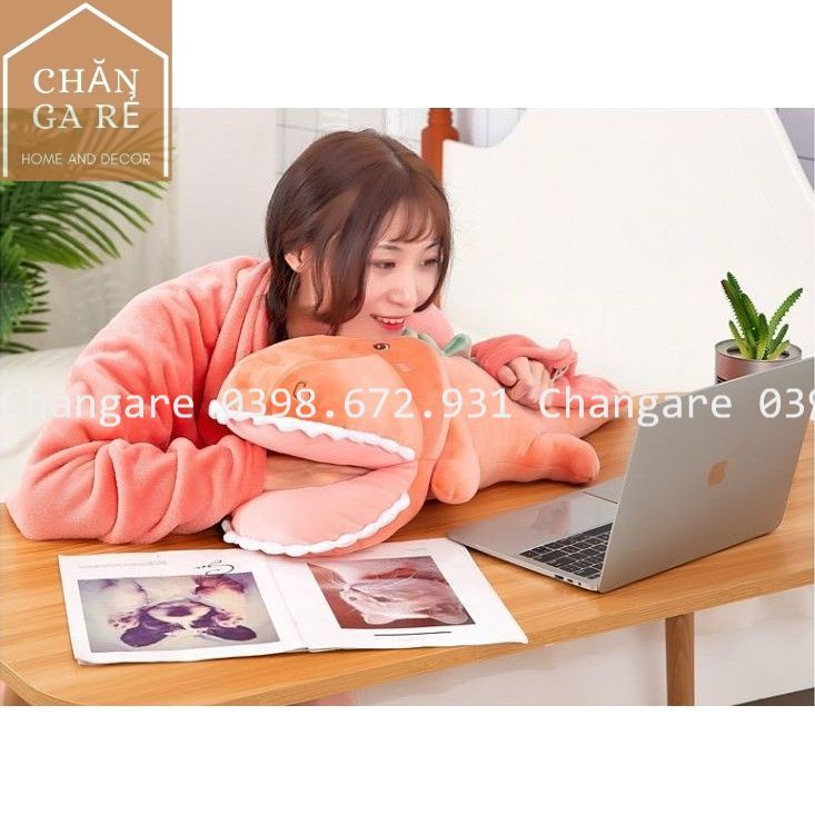 Bộ chăn gối ngủ văn phòng cá sấu 2in1 cute hàng nhập khẩu