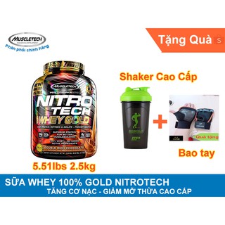 (Có Quà) MuscleTech NitroTech DoubleRich Whey Gold Hộp 5.5lbs (2.5kg) - Hương Sô Cô La - Quà tặng bao tay + Shaker