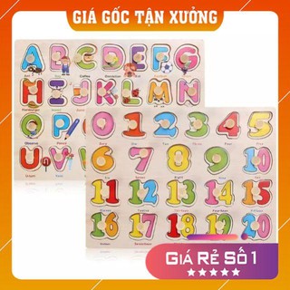 Bộ 2 bảng chữ cái và số có núm cầm bằng gỗ cho bé