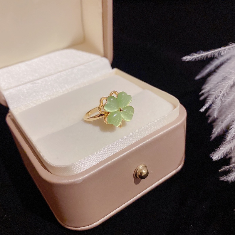 🔥    Bốn lá cỏ Necklace Ring Earrings Trang sức nhỏ cho phụ nữ Phong cách làm mới nữ Ring Jewelry Set