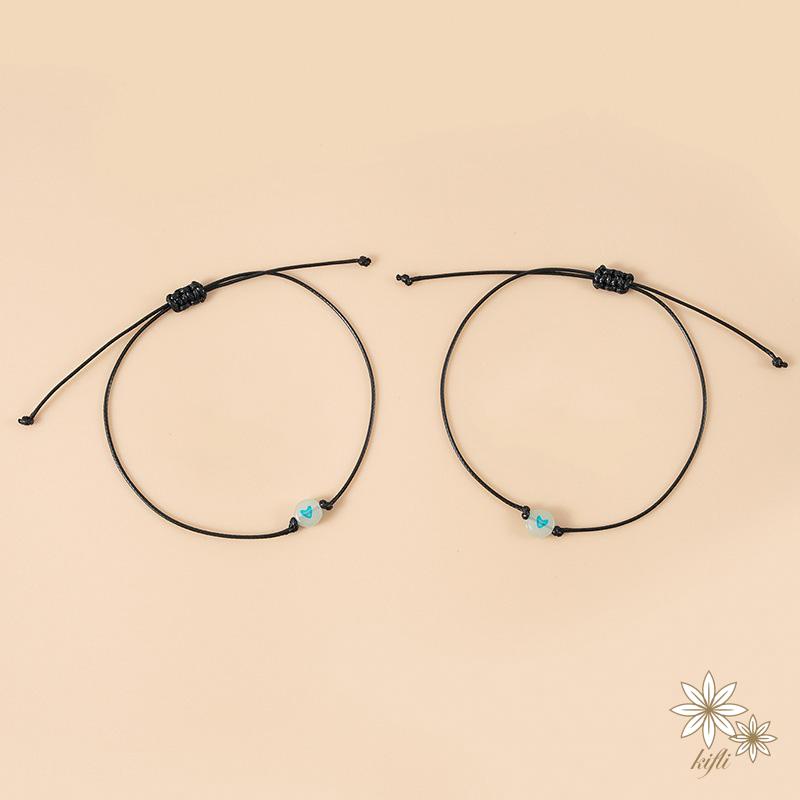 【kifli】Set 2 vòng tay dây bện mặt hình trái tim dạ quang thời trang cho cặp đôi