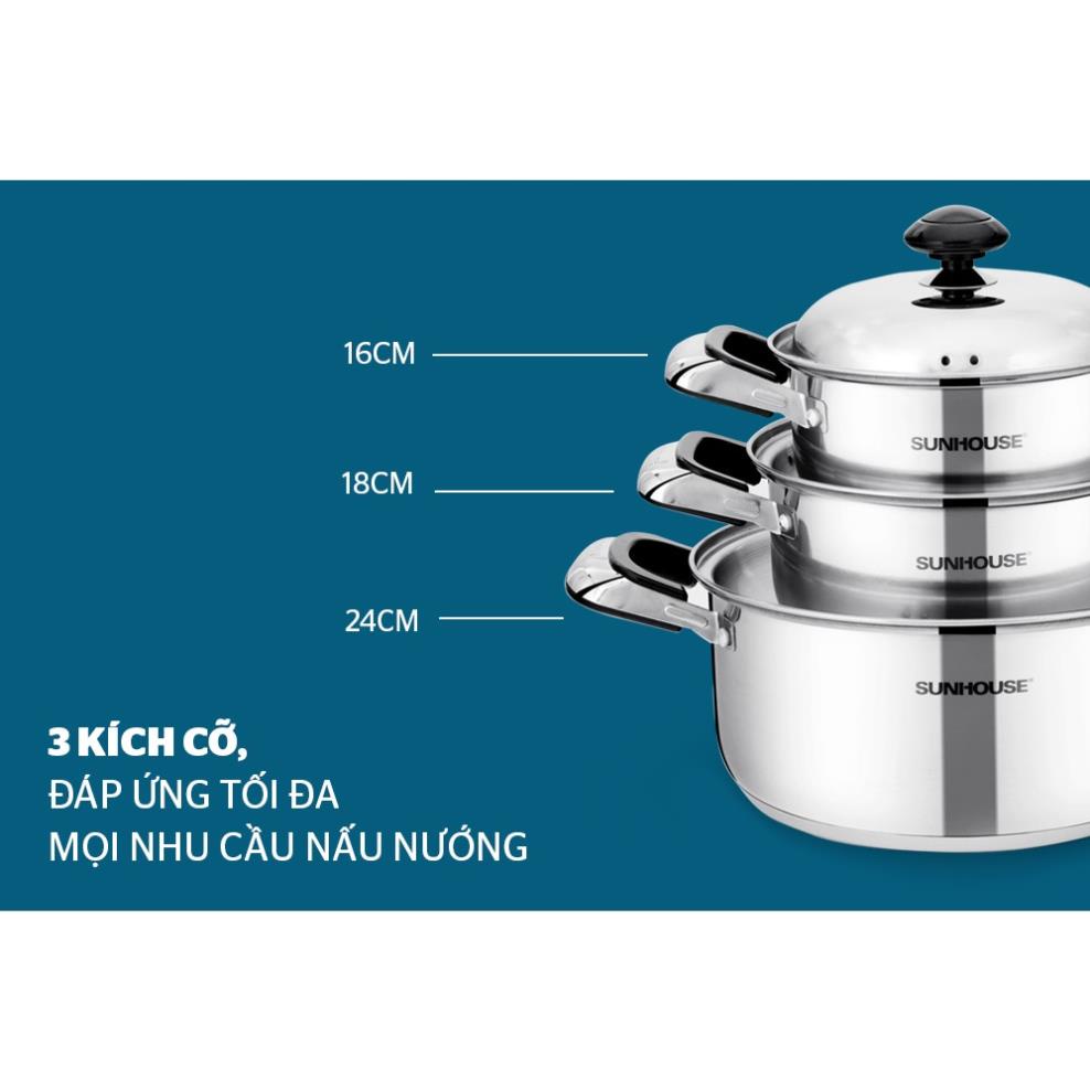 Bộ nồi inox 3 đáy Sunhouse SH333
