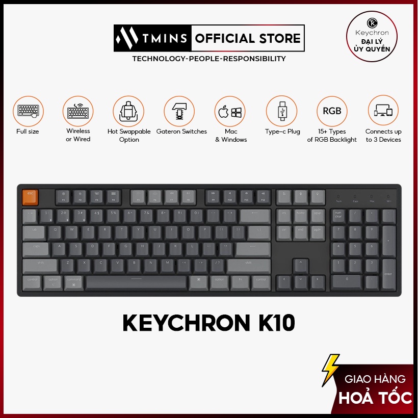 Bàn phím cơ Bluetooth Keychron K10 Hàng chính hãng bảo hành 12 tháng