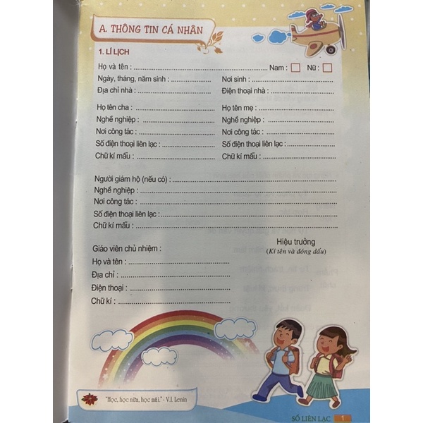 Sổ Liên Lạc dùng cho học sinh khối Tiểu Học, từ lớp 1 đến lớp 5.