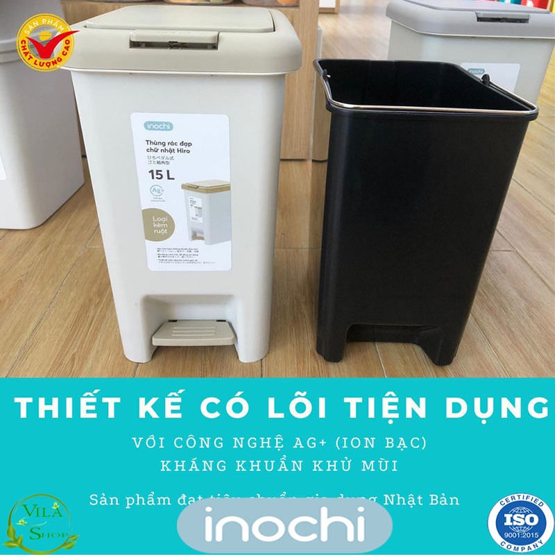 Thùng và ruột đựng rác loại 30l-20l-15l Nhựa cao cấp inochi.Có phân tử Ion bạc kháng khuẩn, khử mùi