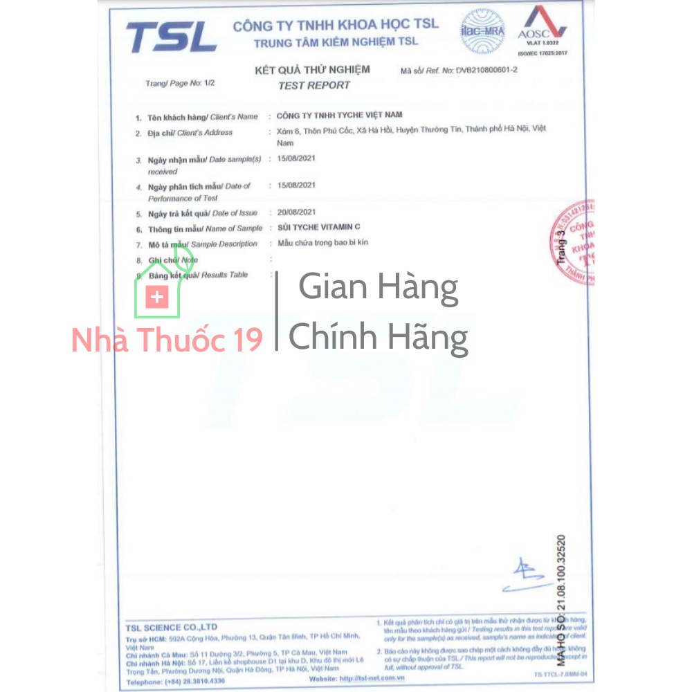 Viên C sủi TYCHE Giúp bổ sung Vitamin C Tăng cường sức đề kháng, Phòng Ngừa Virus Tuýp 20 viên C sủi Chính Hãng