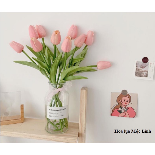 Hoa giả - Hoa tulip giả làm từ Pu lá xoăn loại 1  siêu xinh trang trí nhà cửa