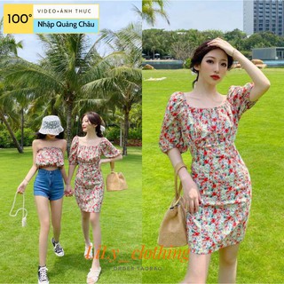 Đầm nữ hoa nhí quảng châu [VIDEO+ẢNH THẬT] váy thời trang nữ taobao hoa đỏ nhún ngực kiểu Hàn Quốc, mẫu váy đẹp 2021 V98