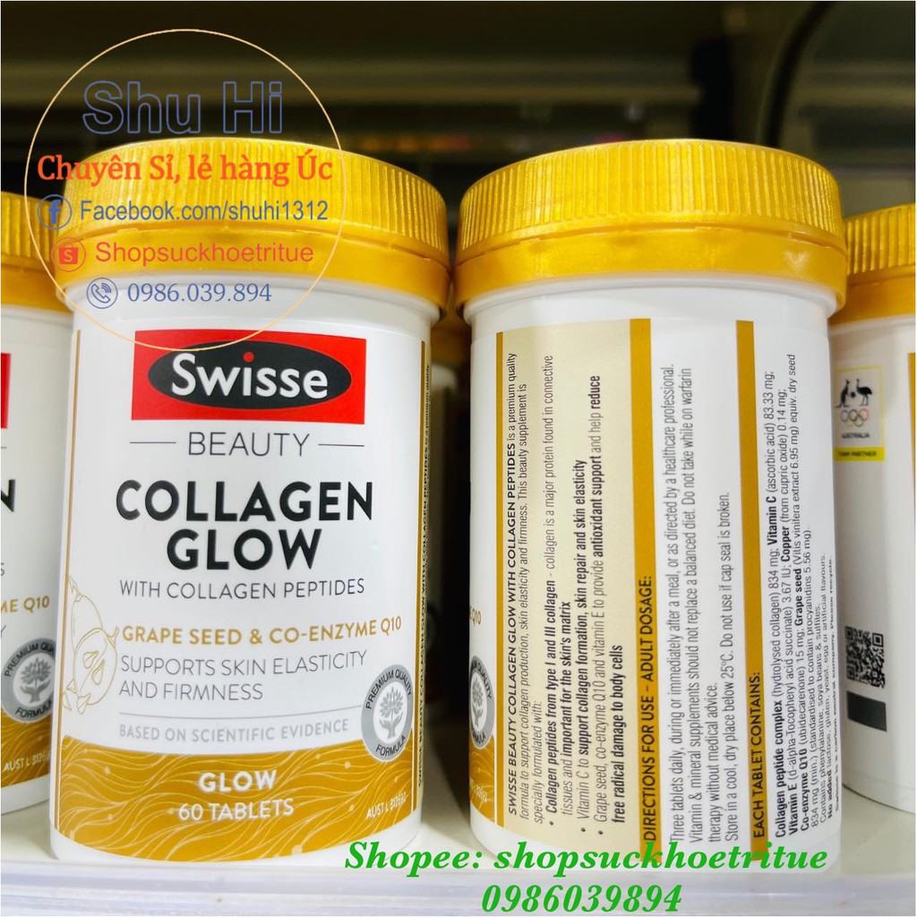 Viên uống đẹp da Collagen Glow Swisse 60 viên Úc - Swisse Beauty Collagen Glow With Collagen Peptides