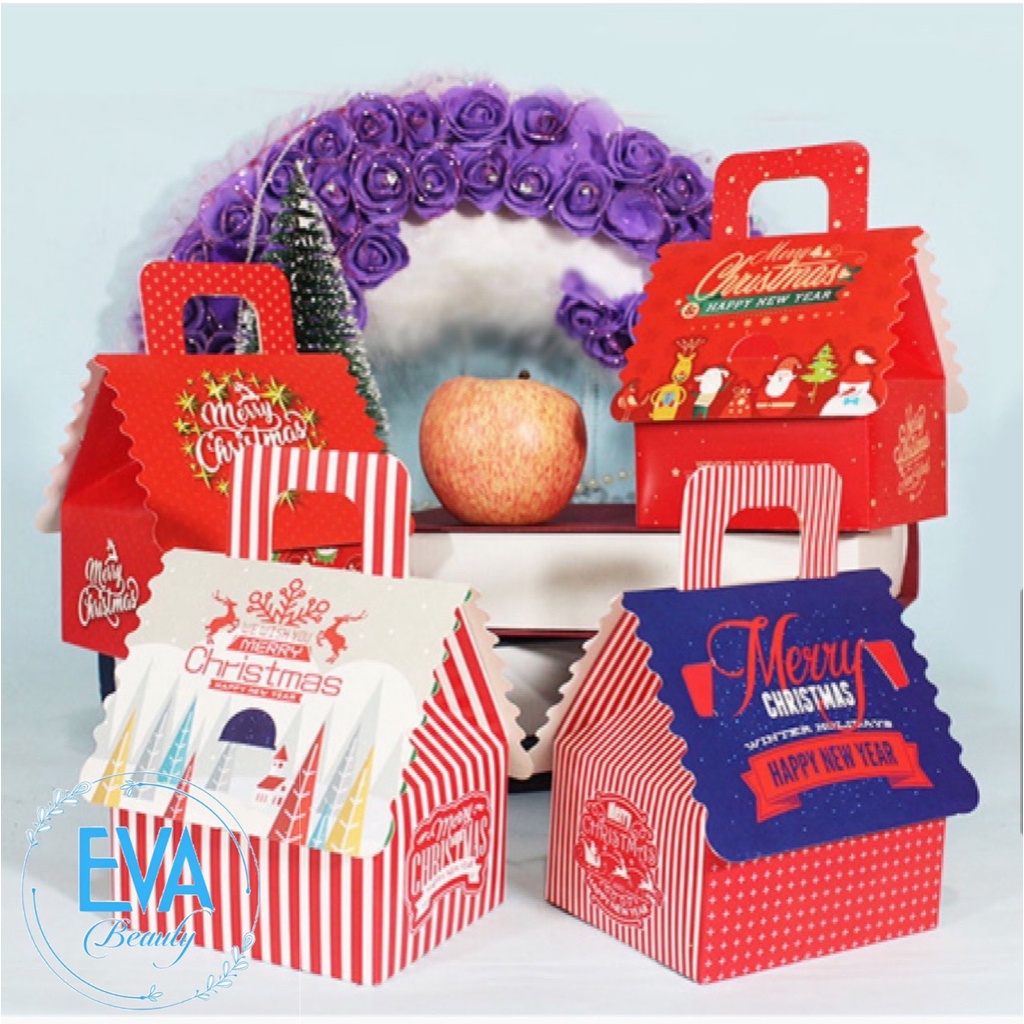 Hộp Đựng Quà Giáng Sinh Ngôi Nhà / Hộp Giấy Đựng Quà Noel Hình Ngôi Nhà Có Quai Xách Nhiều Mẫu M3527