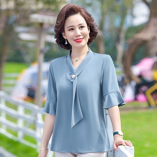 Áo thun nữ kiểu tay ngắn mùa hè áo sơ mi voan dành chomẹ trung niên