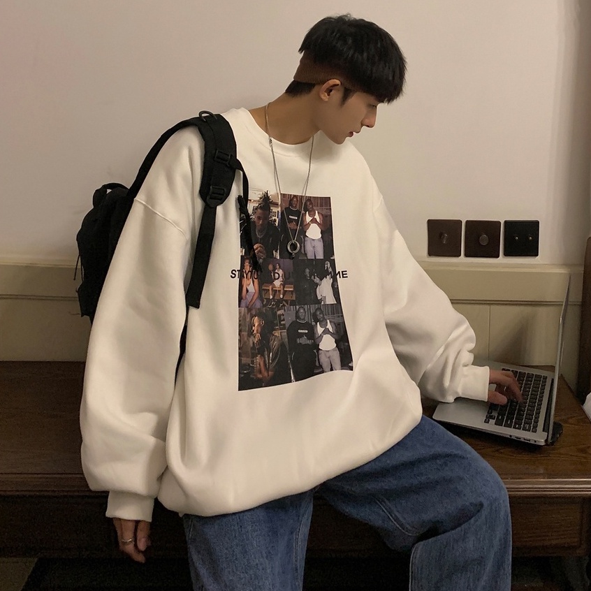 Áo sweatshirt nam tay dài cổ tròn đơn giản thời trang Hàn Quốc