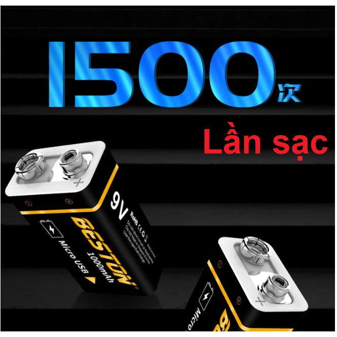 Pin sạc 9v 1000mAh Beston cao cấp dung lượng cao sạc trực tiếp bằng cáp micro USB. Tự ngắt khi đầy