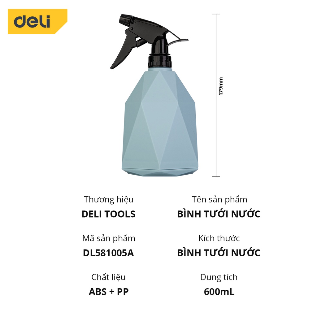 Bình Xịt Tưới Cây Deli - Dung Tích 600ml - 2 Chế Độ Xịt Hiệu Quả - Chất Liệu Tiêu Chuẩn Quốc Tế - Màu Xanh Tinh Tế