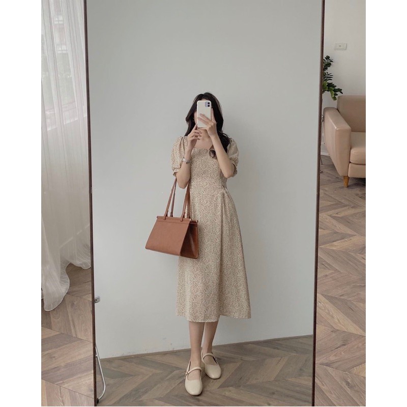 VAY HOA NHÍ CỘC TAY CỔ VUÔNG NƠ EO | BigBuy360 - bigbuy360.vn