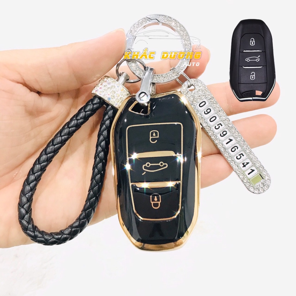 Ốp chìa khoá Peugeot 2008 3008 5008 TPU đính đá nhân tạo sang trọng