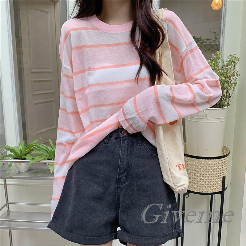 Áo Thun Nữ Dài Tay Cổ Tròn Xuyên Thấu Màu Xanh Dương / Xanh Lá / Hồng / Vàng