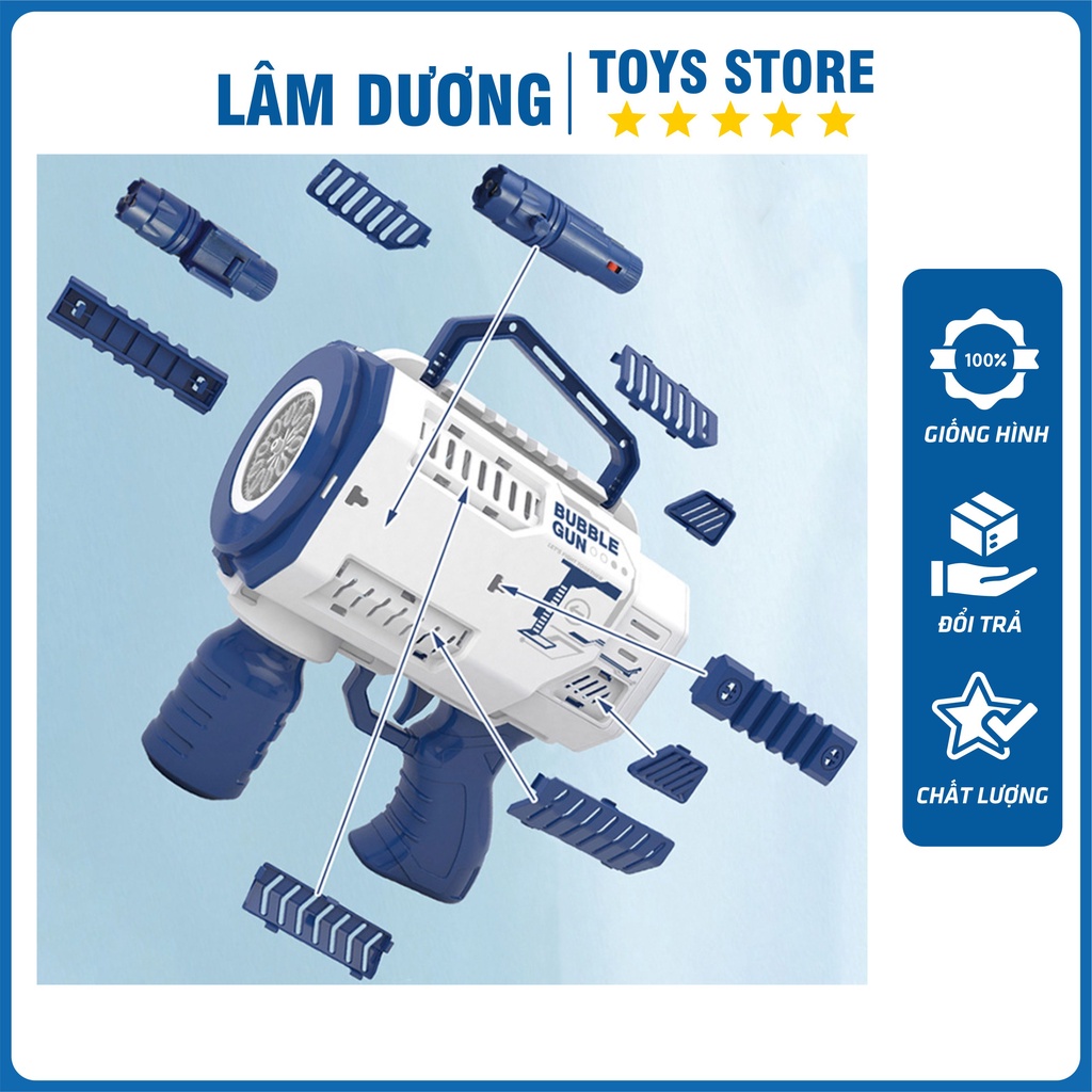 Súng Bắn Bong Bóng Xà Phòng Tự Động 12 Nòng Cỡ Lớn Có Đèn Có Nhạc Cho Bé - Súng Thổi Bong Bóng Lâm Dương Toys