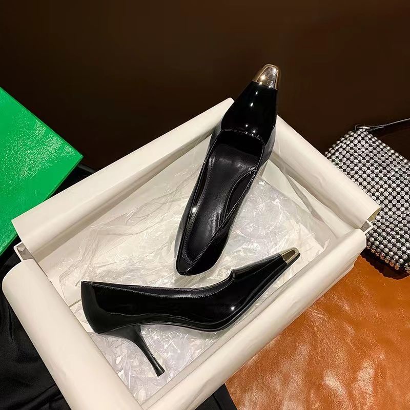 Giày Bốt Cao Gót Mũi Vuông Bằng Kim Loại Thời Trang Xuân Thu Hàng Mới 2022 Dành Cho Bạn Nữ