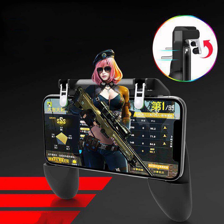 Trợ giá 2 ngày] Tay cầm game W10 Có Nút Bắn Cho Điện Thoại chơi Pubg, Ros, Free Fire Controller