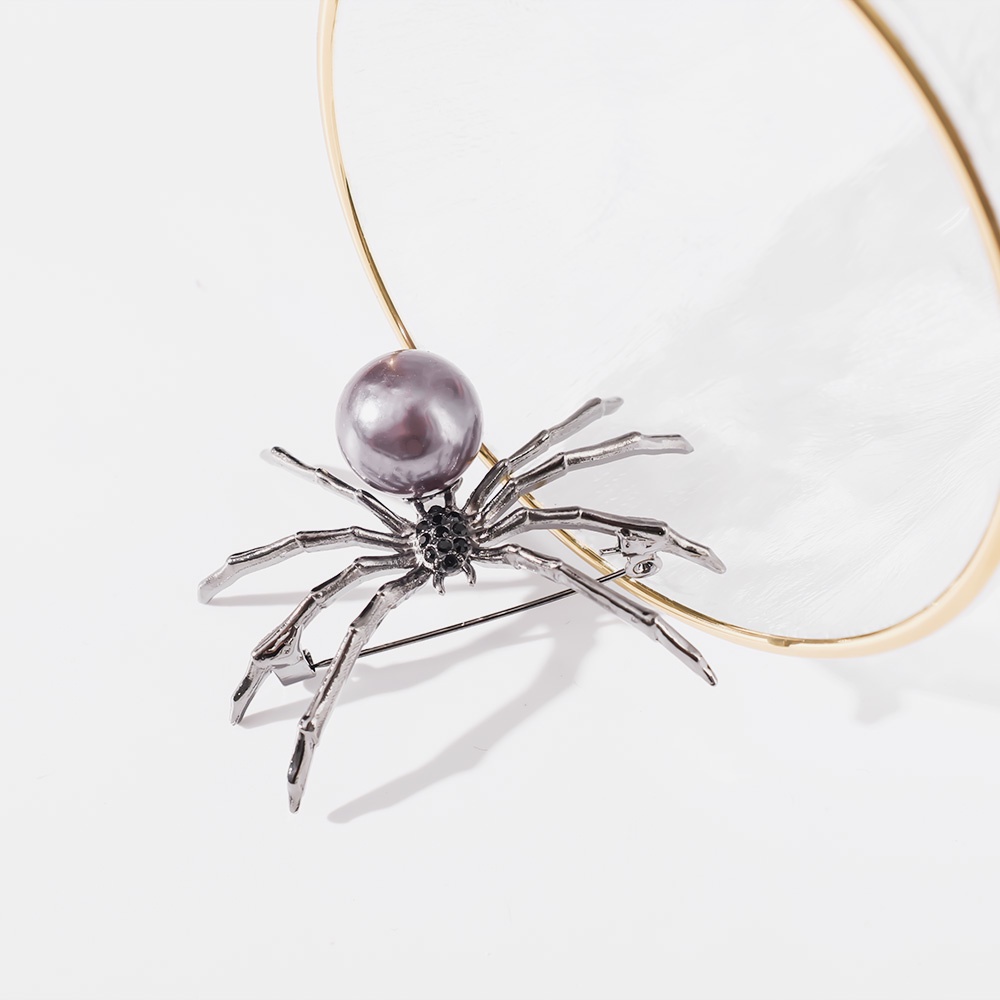 Ghim Cài Áo Kim Loại Hình Côn Trùng Đính Ngọc Trai Đen Thời Trang