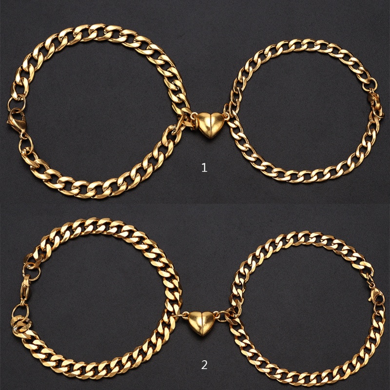 Set 2 Vòng Tay Chuỗi Hạt Nam Châm Mặt Hình Trái Tim Màu Vàng Cho Cặp Đôi