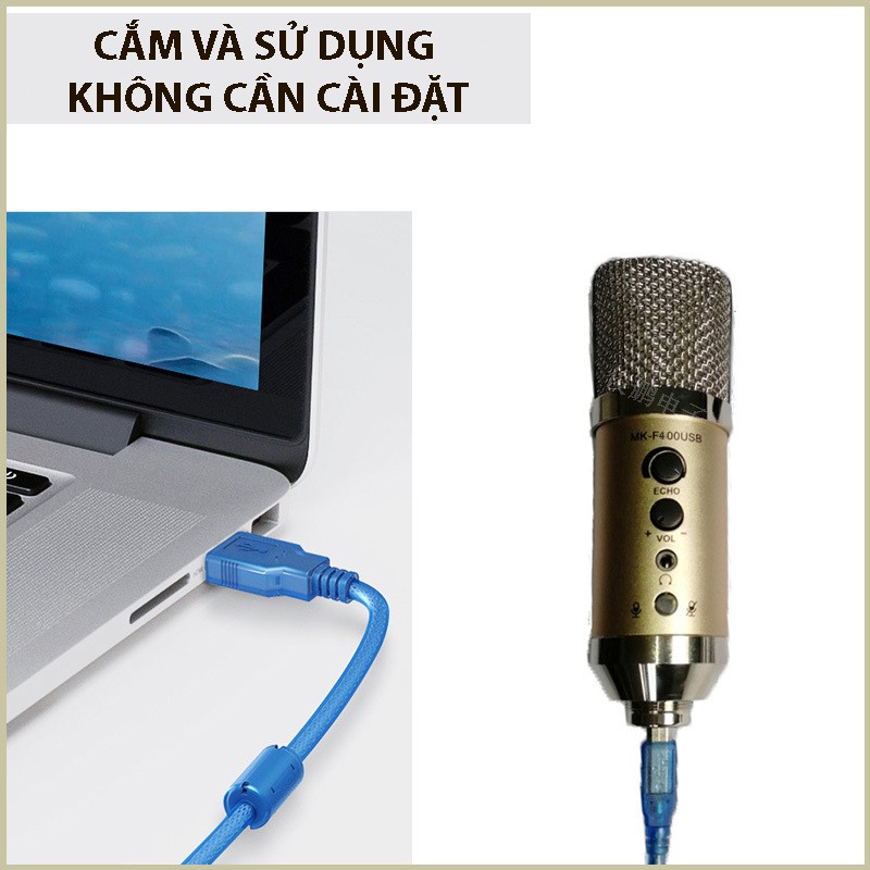 Mic không cần cài đặt Cắm là sử dụng F400USB Micro Sử dụng cổng USB 2.0 - Microphone live stream - hát ra loa trực tiếp