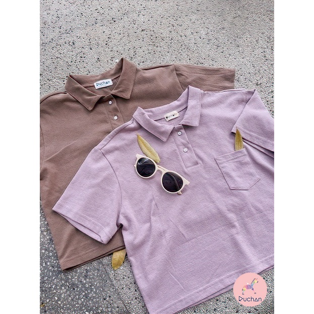 Áo croptop tay ngắn RUCHAN polo có cổ có nút nhiều màu