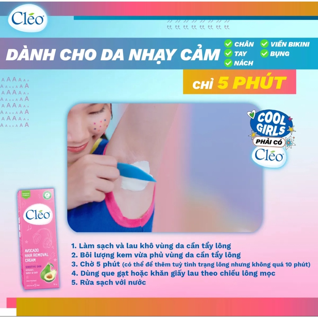 Kem Tẩy Lông Cho Da Nhạy Cảm Cleo Avocado Hair Removal Cream Sensitive Skin 25g/50g