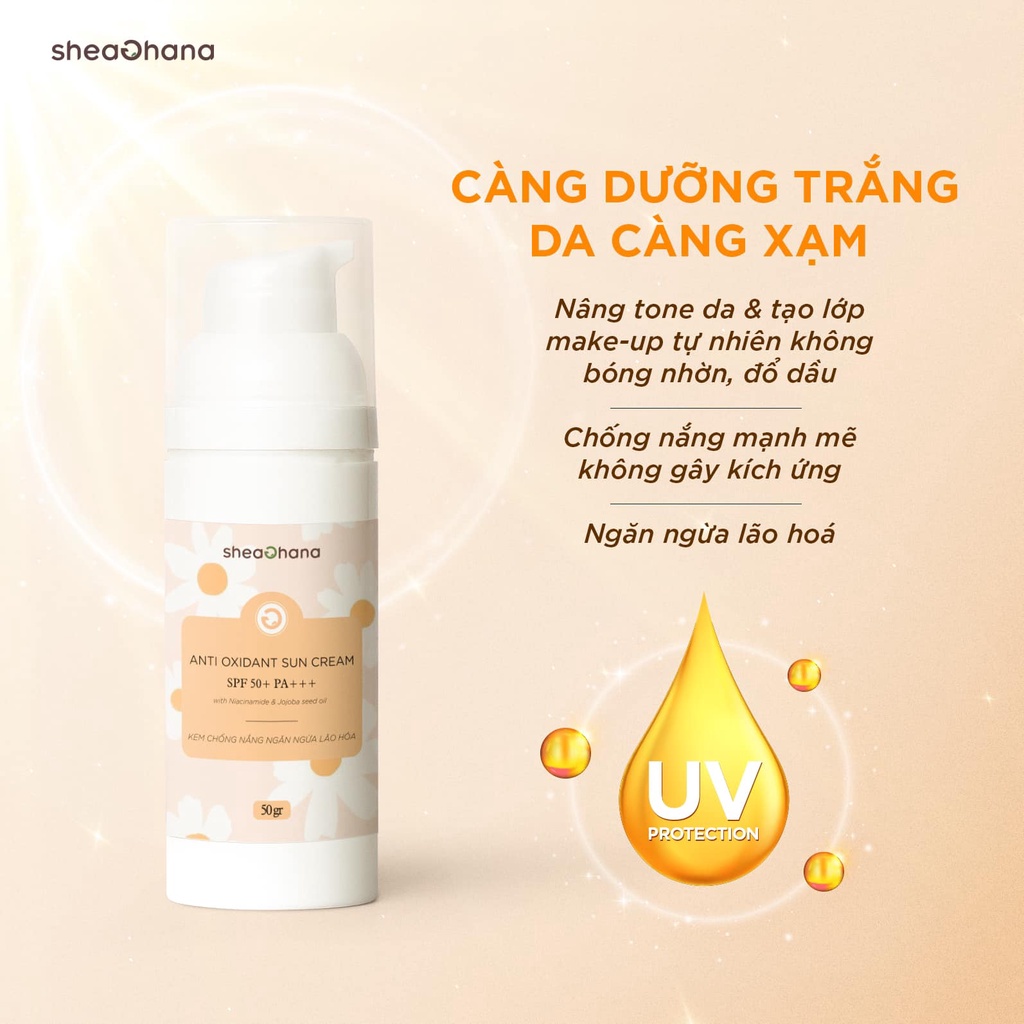 Kem chống nắng ngăn ngừa lão hóa bảo vệ da SheaGhana Antioxidant Sun Cream SPF 50+ PA+++ 50g