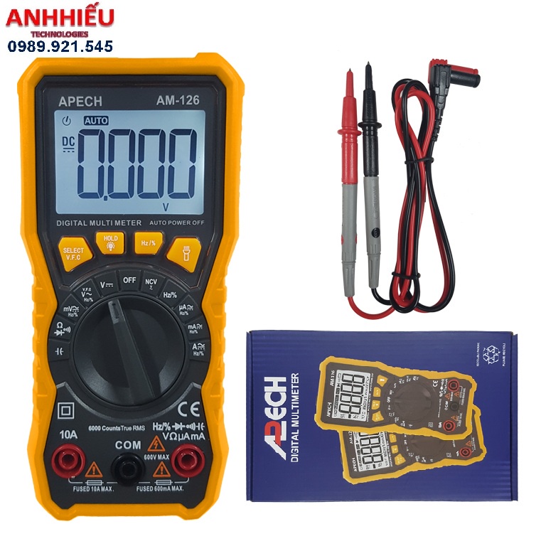Apech AM-126 đồng hồ vạn năng điện tử APECH AM 126 (TrueRMS) 600V AC/DC