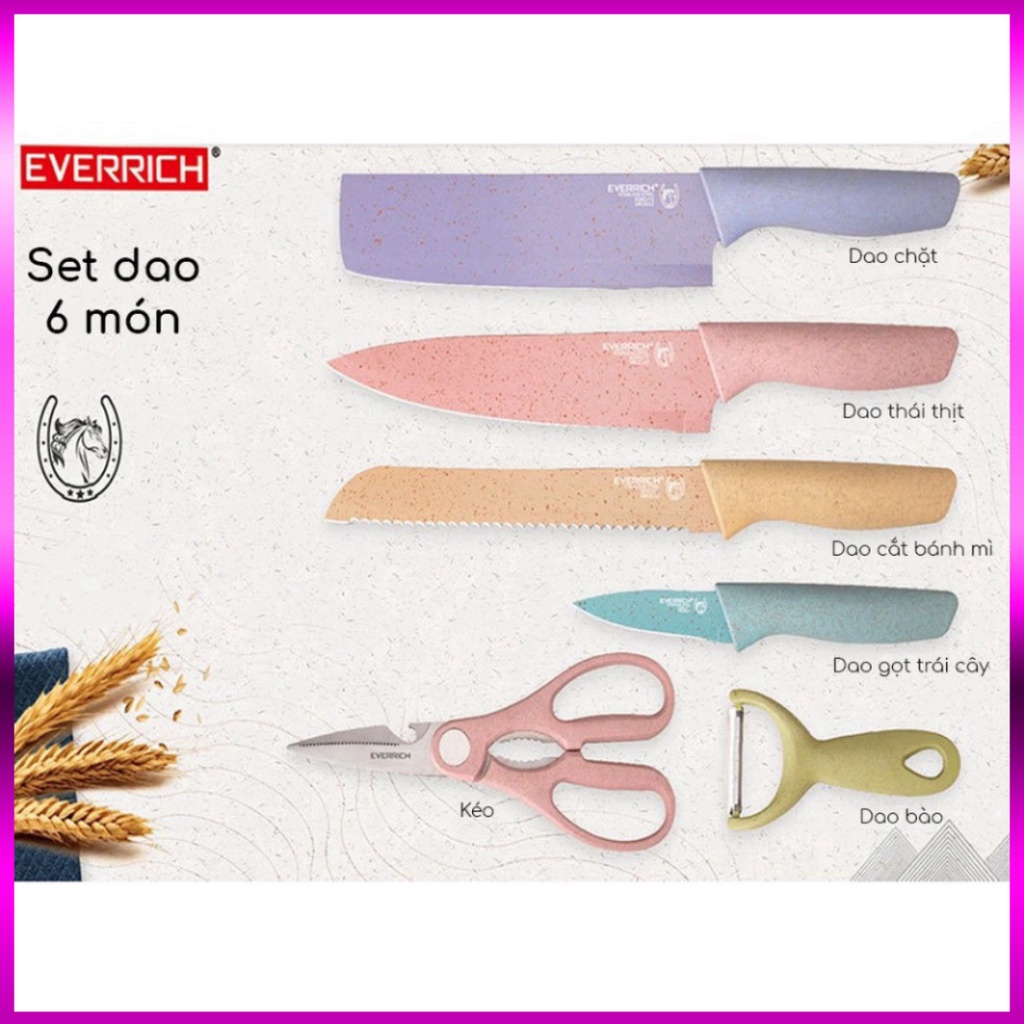 Bộ dao lúa mạch nhà bếp 6 món tiện lợi, Bộ dao nhà bếp chuyên dụng siêu bén kháng khuẩn - Bộ Dao 6 Món