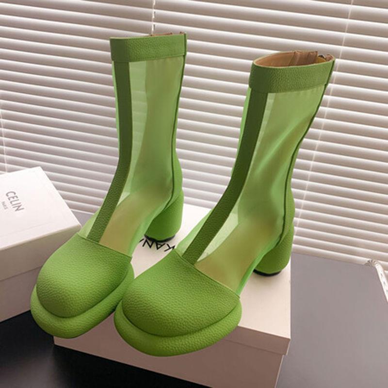 Giày Bốt Martin Phối Lưới Mỏng Gót Dày Thoáng Khí Thời Trang Mùa Hè Hàng Mới 2022 Dành Cho Bạn Nữ