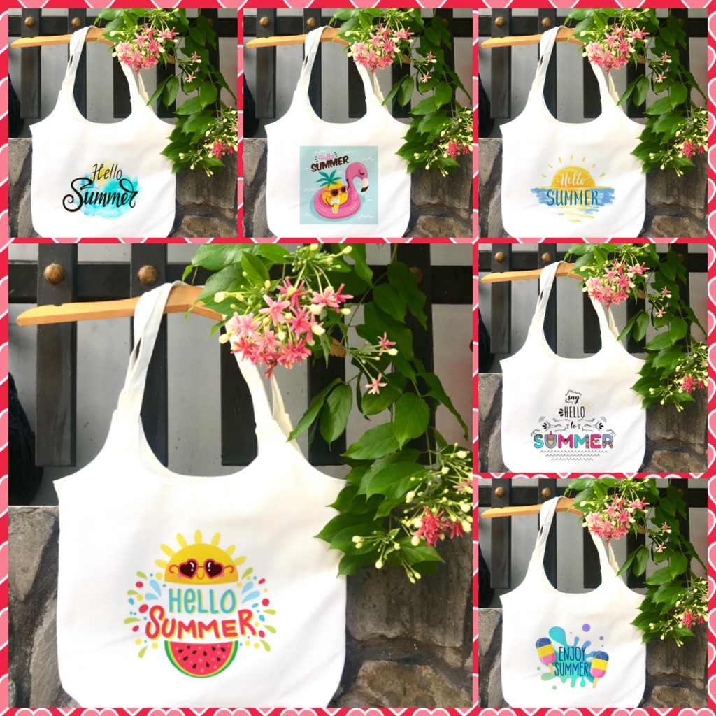 TÚI tote bầu vải canvas đeo vai hello summer_Khoá kéo