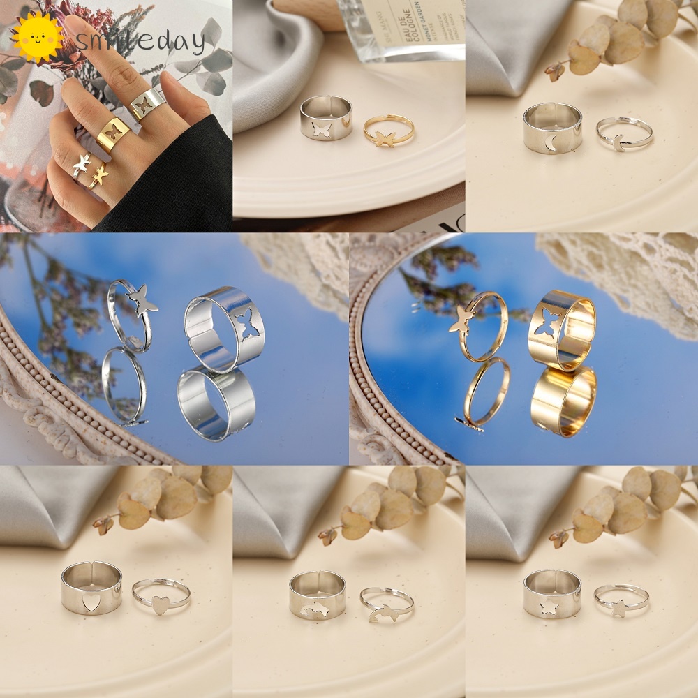 Set 2 Nhẫn Đeo Tay Kim Loại Thời Trang Unisex