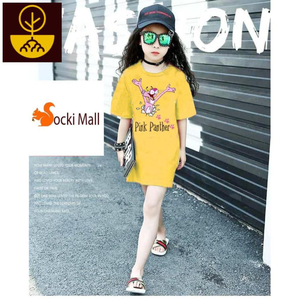 Đầm thun bé gái duyên dáng, sành điệu in báo hồng (Pink Panther) sắc nét - Quần áo trẻ em - Mi Mi shop