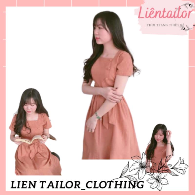 Váy liền xòe ⚡Ảnh thật ⚡ Váy ôm eo phối khuy ngực,,tà lệch 🌻trẻ trung 🌻 dễ thương