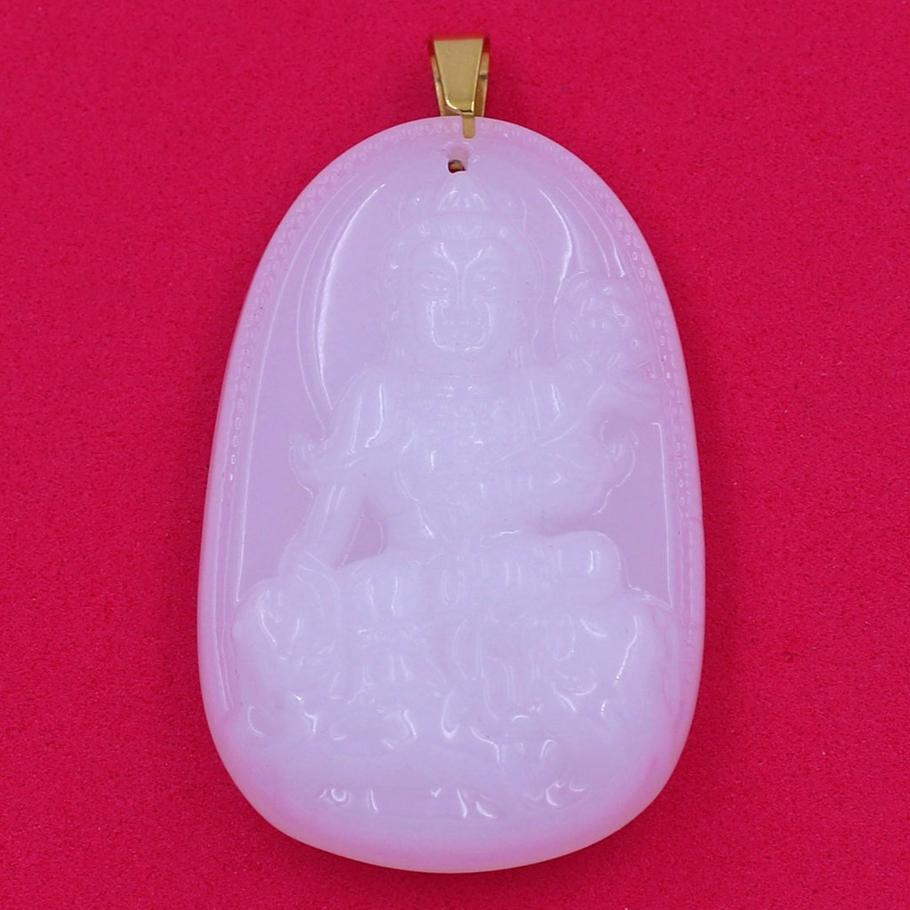 Mặt dây chuyền Bồ Tát Phổ Hiền đá tự nhiên trắng 4.3cm - Phật bản mệnh tuổi Thìn, Tỵ - Tặng kèm móc inox
