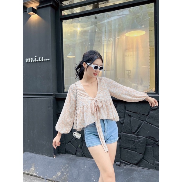 ÁO BBD_áo peplum hoa cột nơ tay phồng huol.oi_store
