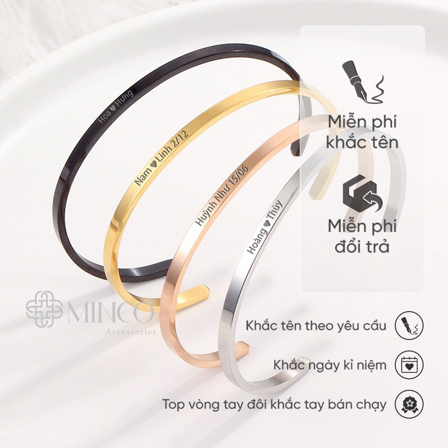 Vòng tay đôi trơn basic Cuff Minco Accessories lắc tay Nam Nữ Tình Yêu thiết kế trơn có thể khắc chữ theo yêu cầu LT07