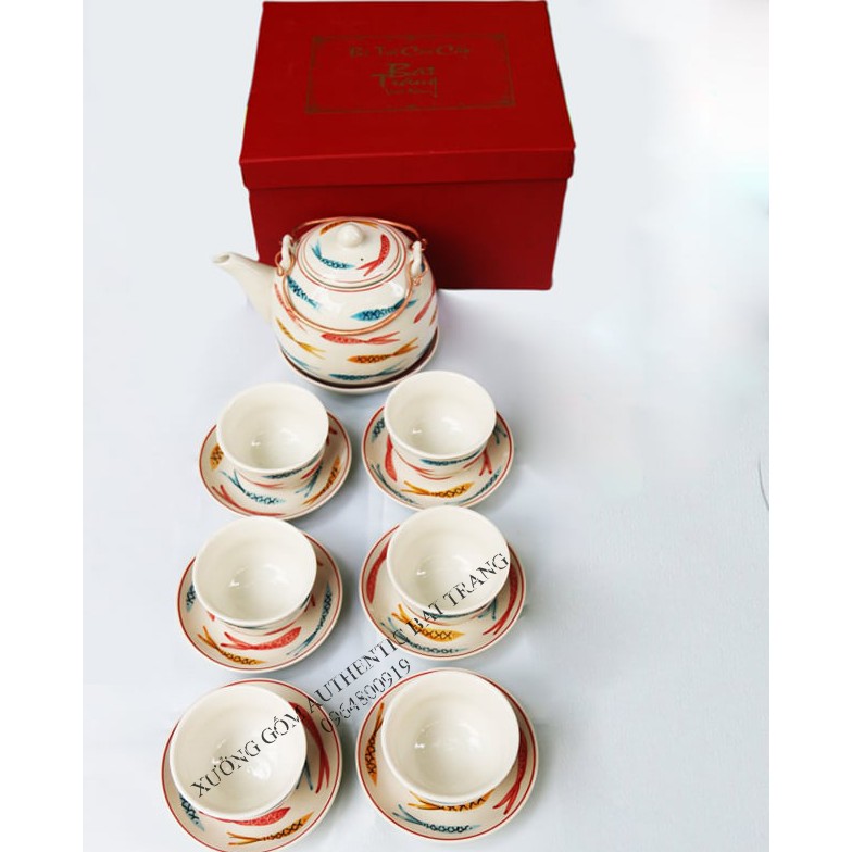 Tea set gift 02 - Bộ ấm trà vẽ cá sản phẩm quà tăng gốm sứ đặc biệt cho gia đình, cho tân gia và năm mới tuyệt đẹp