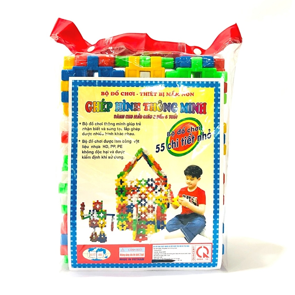 Bộ lắp ghép 55 chi tiết xếp hình thông mình dành cho trẻ made in Việt Nam