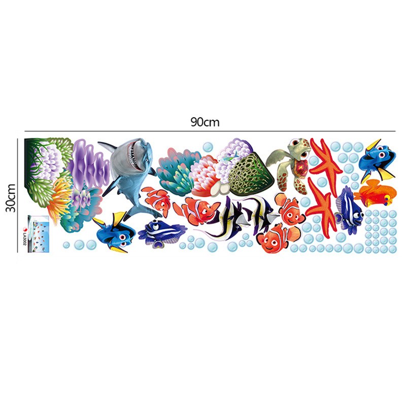 Sticker Dán Tường Hình Cá Biển Hoạt Hình Trang Trí Nhà Tắm