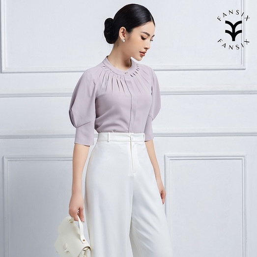 Áo sơ mi nữ thiết kế xếp ly cổ độc đáo FANSIX - A04 sơ mi công sở, vải Mango mềm mại | BigBuy360 - bigbuy360.vn