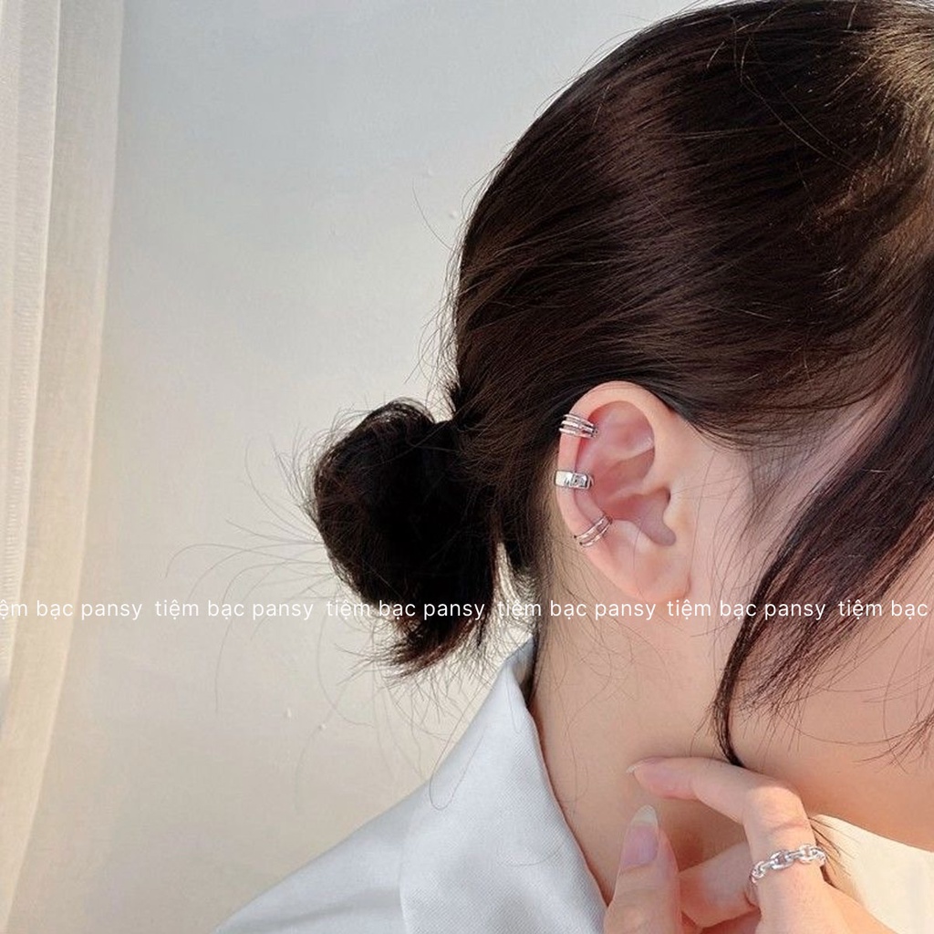 Khuyên tai bạc unisex nam nữ kẹp vành - Set bông tai 3 món trendy xinh xẻo bằng bạc ta PANSY